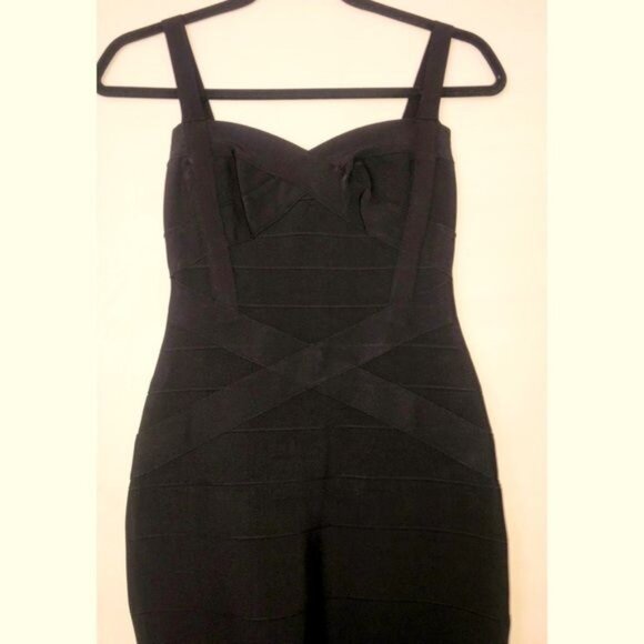 TOXIC ENVY BOUTIQUE-- WOMENS BLACK THICK STRETCHY MIDI BANDAGE DRESS SIZE LARGE - Picture 4 of 7